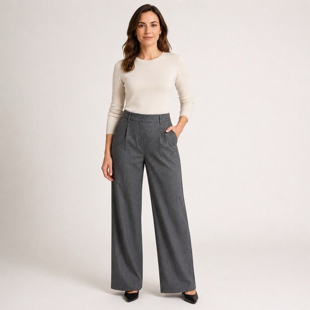 Talbots Italy Collection Grey Wool Pleated High Rise Wide Leg Culotte Pant Sz 10